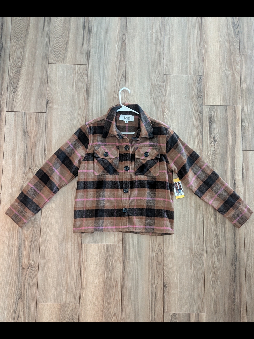 BB Dakota Brown, Black & Pink Plaid Shacket